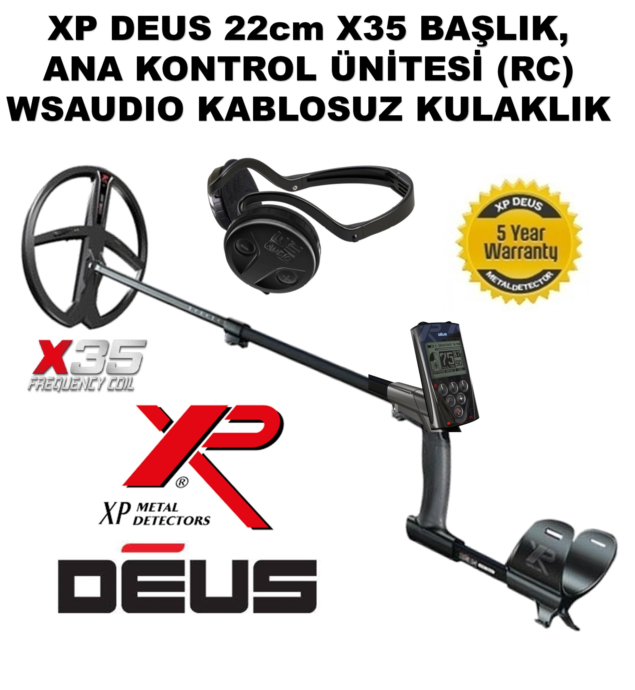 XP DEUS - 22,5cm X35 Başlık, Ana Kontrol Ünitesi (RC), WSAUDIO Kulaklık, FULL PAKET
